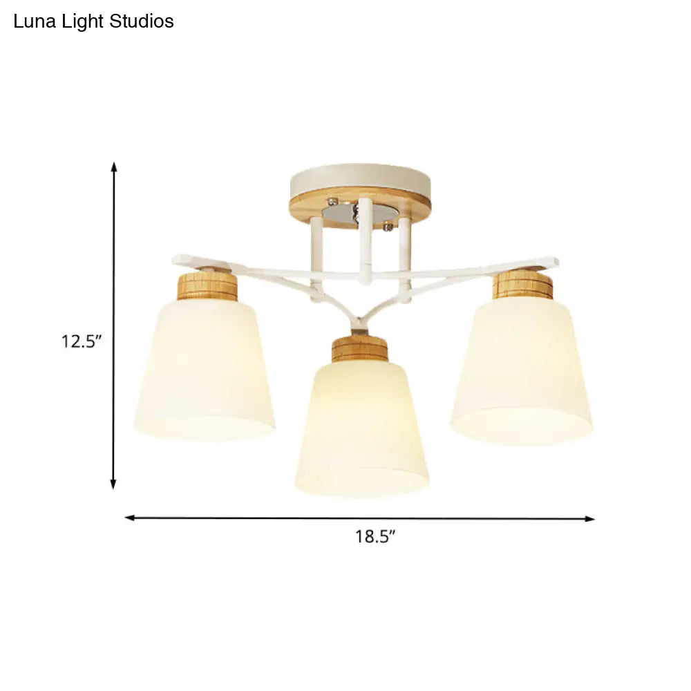 DecorBites™ DecorBites™ Modern White-Wood Barrel Flush Mount Light with Cream Glass - 3/5 Heads