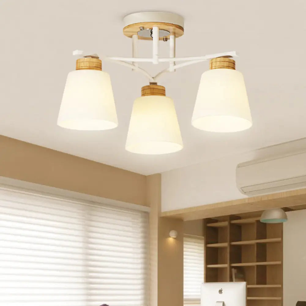DecorBites™ DecorBites™ Modern White-Wood Barrel Flush Mount Light with Cream Glass - 3/5 Heads