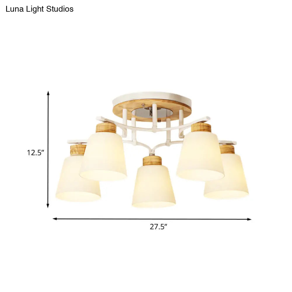 DecorBites™ DecorBites™ Modern White-Wood Barrel Flush Mount Light with Cream Glass - 3/5 Heads