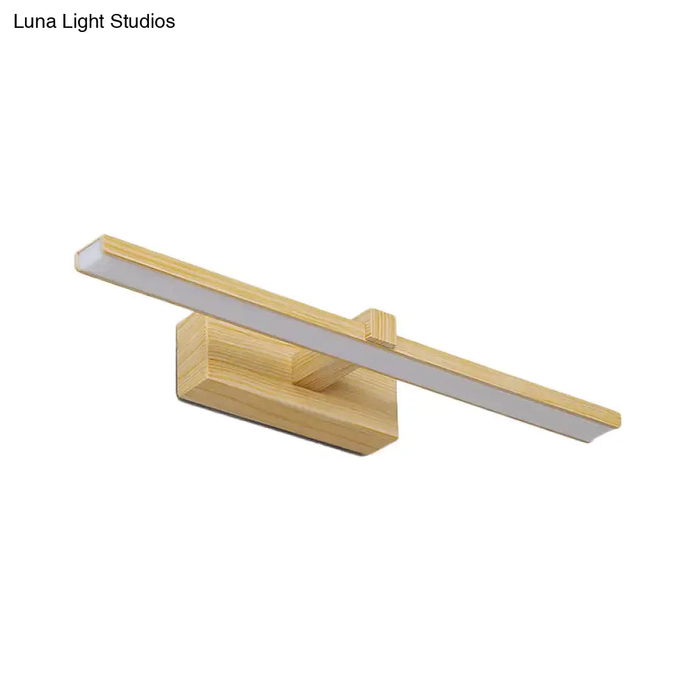 Modern white wood bamboo finished led wall sconce with sleek rectangular design for bathroom vanity lighting