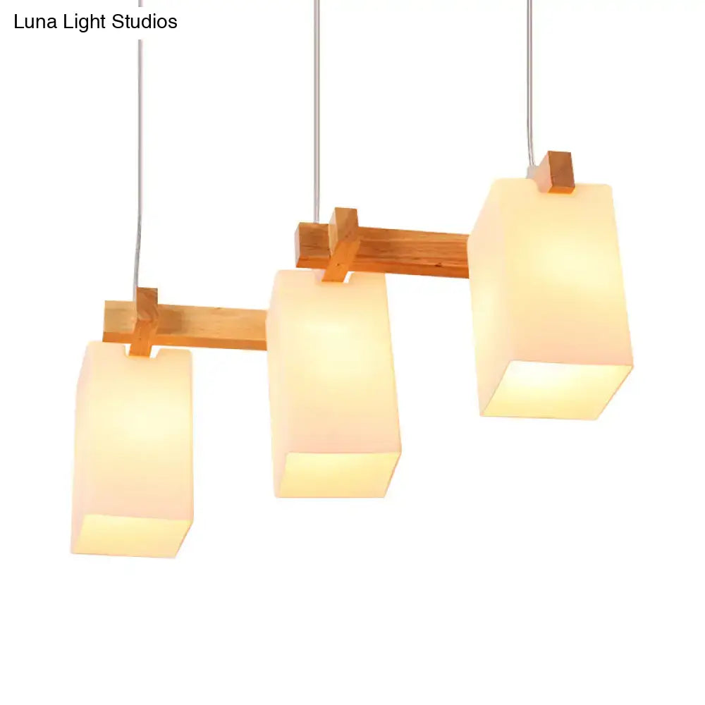 Modern minimalist decorbites white nordic wooden chandelier with three warm rectangle glass shades 220v-240v chain cord length