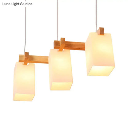 Modern minimalist decorbites white nordic wooden chandelier with three warm rectangle glass shades 220v-240v chain cord length