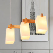 Decorbites™ white nordic wooden chandelier with three warm rectangle glass shades 220v-240v led lighting chain cord length