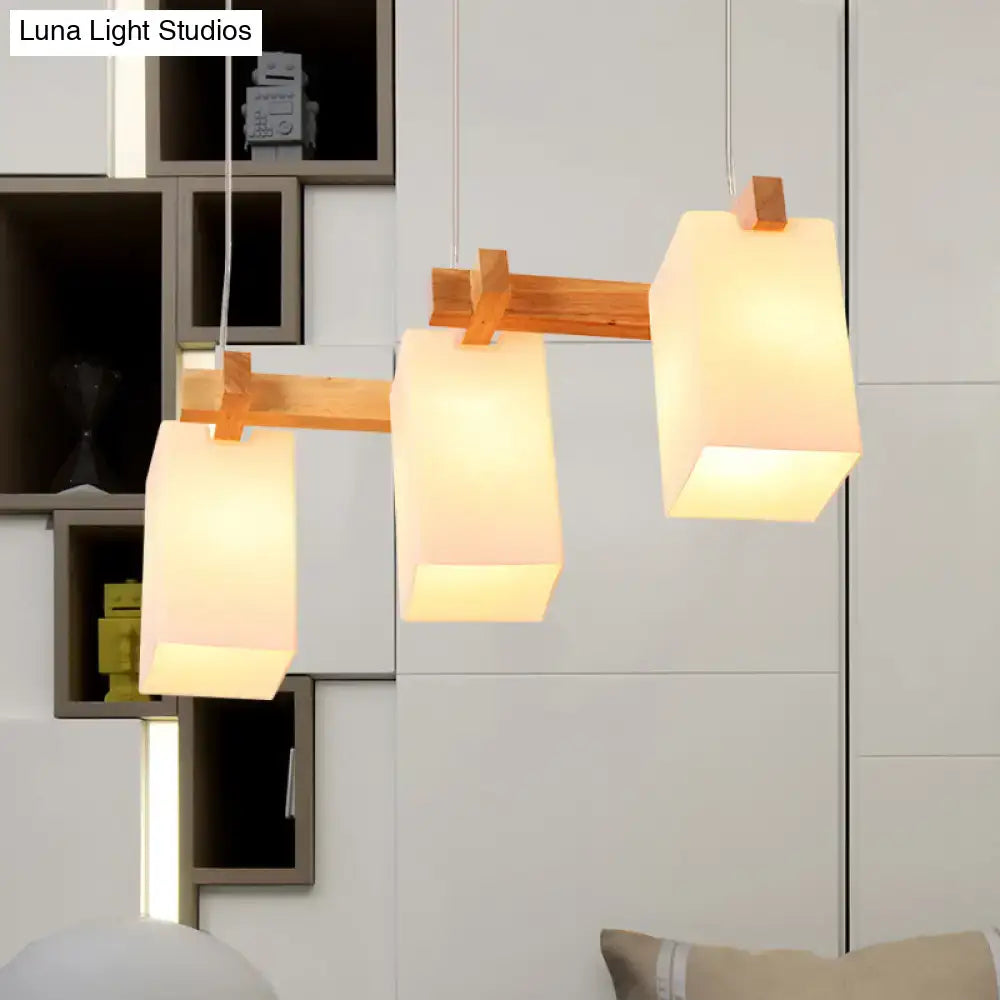 Decorbites white nordic wooden chandelier with three warm-toned rectangle glass shades 220v-240v chain cord length adjustable