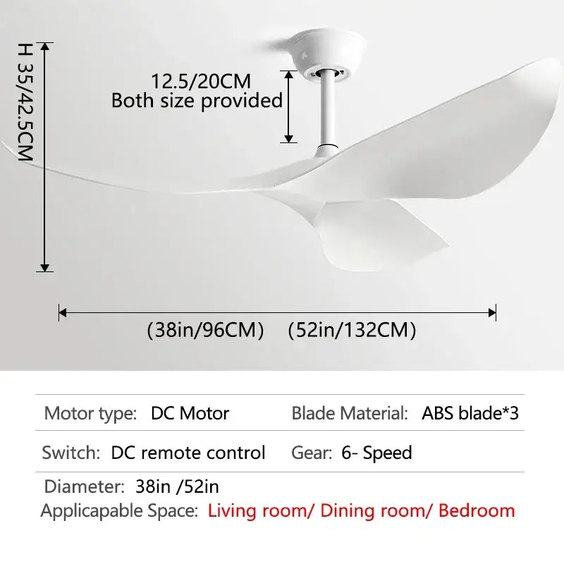 Modern wood 52 inch dc ceiling fan with white abs blades and remote control for living room use