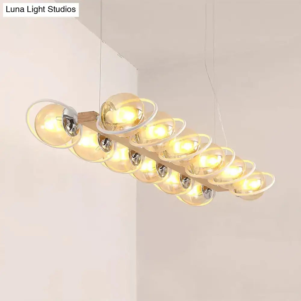 Decorbites™ modern glass hanging light fixture with cognac bubble shade and wooden base for shade island lighting