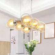 DecorBites™ modern pendant light with cognac bubble shade glass and wooden bar for bubble shade island lighting
