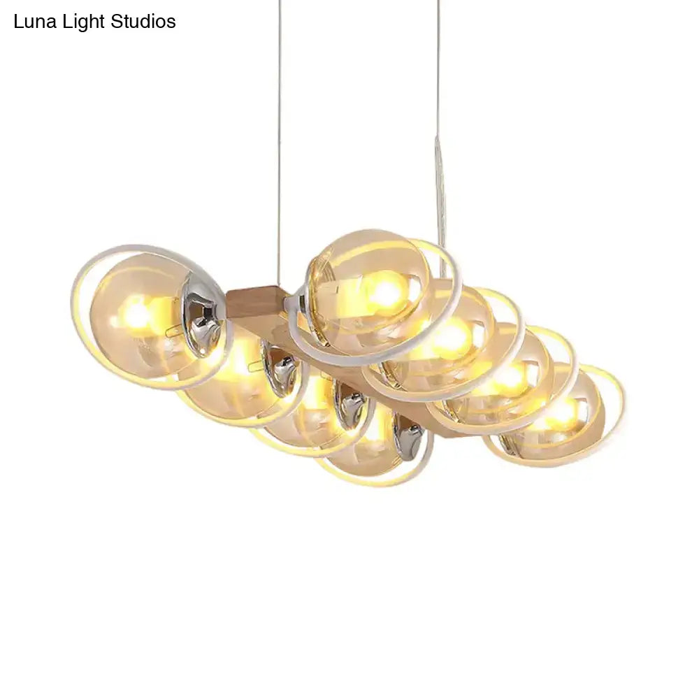 DecorBites™ modern glass hanging light fixture with cognac bubble shade amber glass spheres and wooden accent for shade island lighting