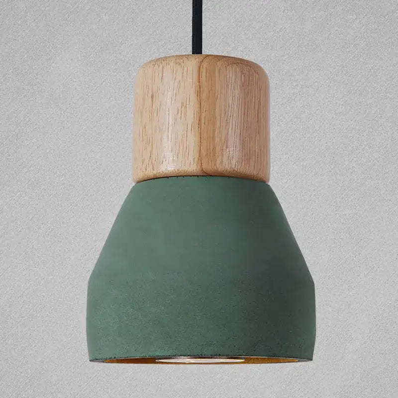 Modern wood and concrete pendant light with matte sage green concrete pendant light shade and natural wood top decorbites concrete pendant