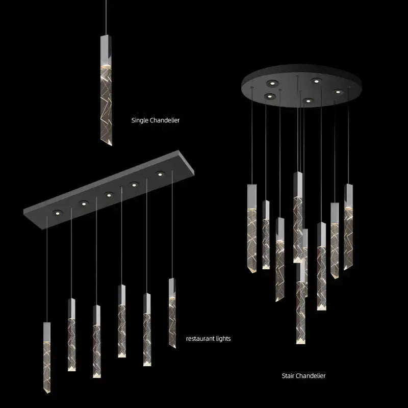 Modern wood and crystal column led chandelier with sleek cylindrical glass shades and warm led illumination for staircase decorbites crystal column led