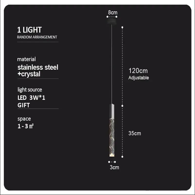 Adjustable stainless steel and crystal pendant light with led bulb for modern wood and crystal column led chandelier decorbites crystal column
