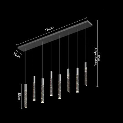 Modern black rectangular ceiling fixture with seven adjustable translucent glass lights for decorbites crystal column led chandelier