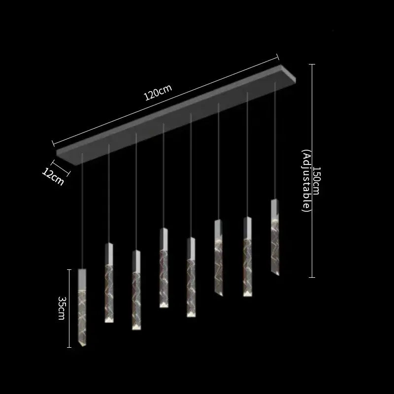 Modern black rectangular ceiling fixture with seven adjustable translucent glass lights for decorbites crystal column led chandelier