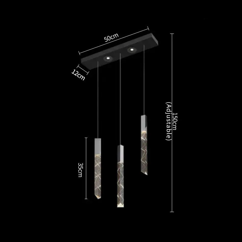 Modern black rectangular ceiling fixture with three adjustable translucent glass pendant lights for decorbites crystal column led chandelier staircase light
