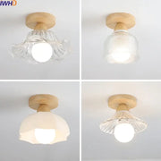 Modern wood and glass led ceiling lamp with clear and frosted shades and natural wood bases for bedroom decorbites ceiling lamp