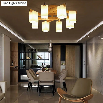 DecorBites™ DecorBites™ Modern Wood and Glass Semi Flush Chandelier for Living Room