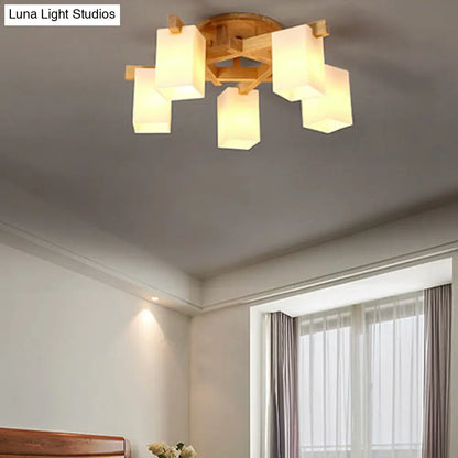 DecorBites™ DecorBites™ Modern Wood and Glass Semi Flush Chandelier for Living Room