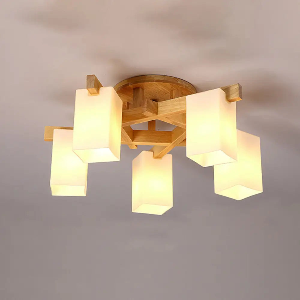 DecorBites™ DecorBites™ Modern Wood and Glass Semi Flush Chandelier for Living Room