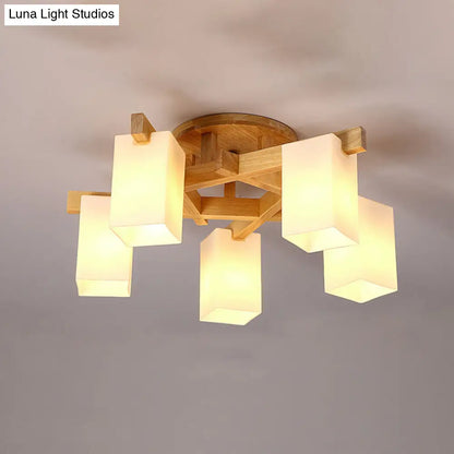 DecorBites™ DecorBites™ Modern Wood and Glass Semi Flush Chandelier for Living Room