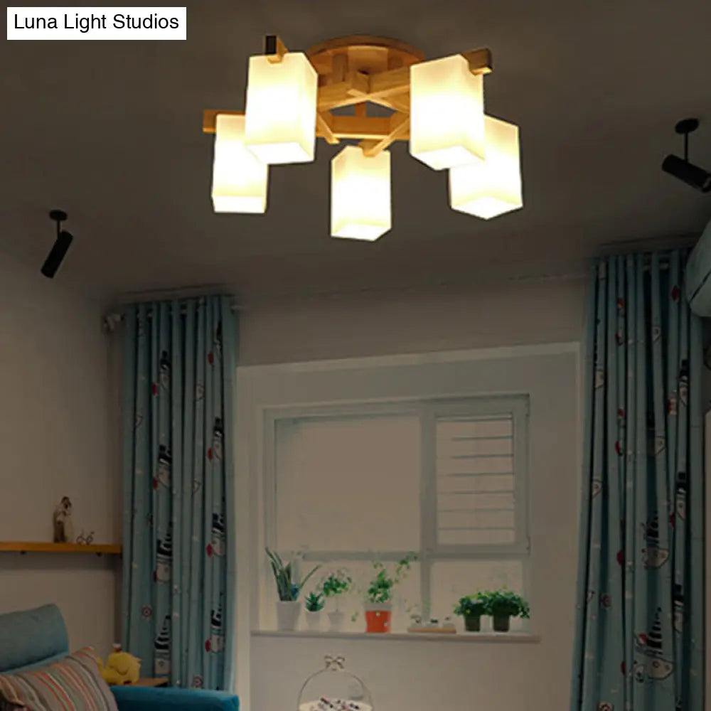 DecorBites™ DecorBites™ Modern Wood and Glass Semi Flush Chandelier for Living Room
