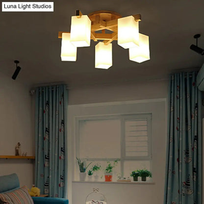 DecorBites™ DecorBites™ Modern Wood and Glass Semi Flush Chandelier for Living Room