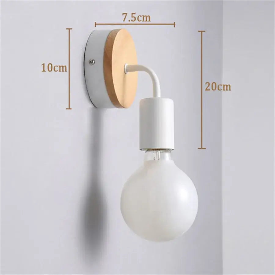 Modern wood and metal wall sconce with white matte arm, natural wood disc, and frosted glass globe for bedroom aisle decorbites led wood wall