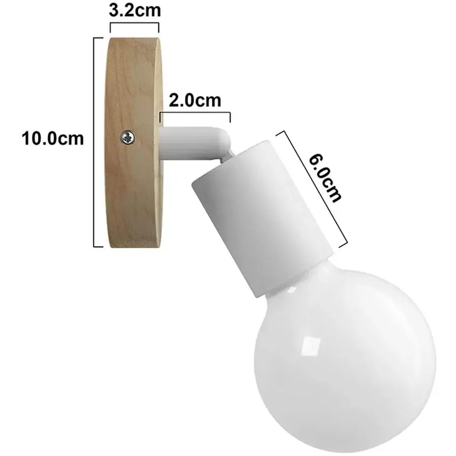 Minimalist wall sconce with light wood base white matte arm and led wood wall light featuring an opaque bulb