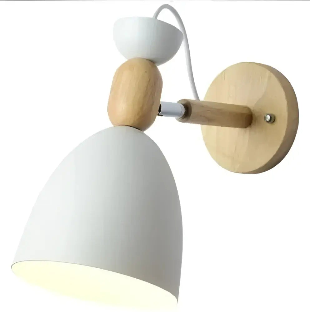 Modern white ceramic wall sconce with wooden arm and metal joints decorbites led wood aisle led wood wall light