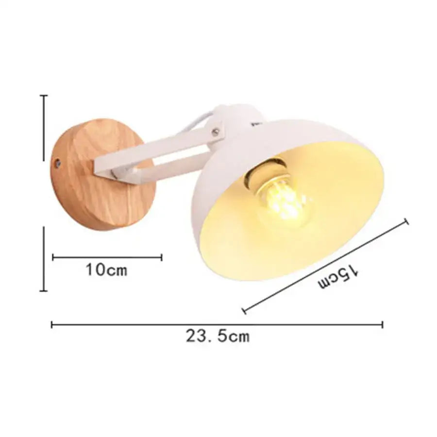 White modern wall sconce with wooden base and metal arm featuring a warm led wood wall light from decorbites