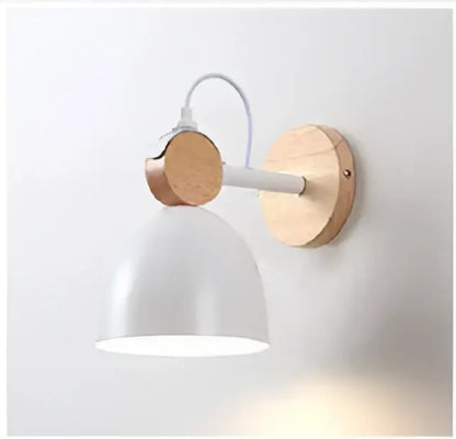 Modern white dome wall sconce with wooden base and curved metal arm for bedroom aisle led wood wall decorbites led wood