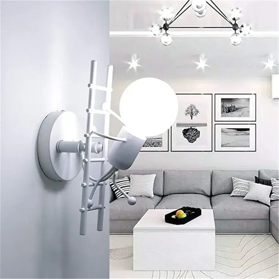 White wall sconce with ladder design and spherical bulb combining modern wood and metal for bedroom aisle decorbites led wood wall use