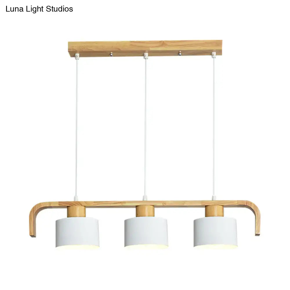 Modern wood and mint green 3 light chandelier with wooden frame and white shades for dining room kitchen lighting