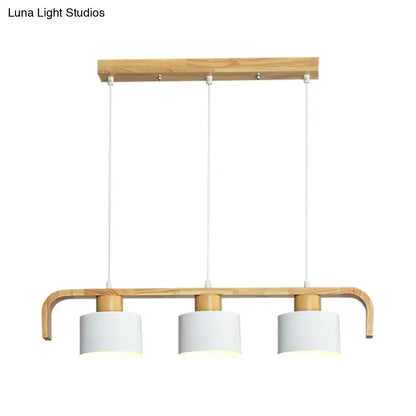 Modern wood and mint green 3 light chandelier with wooden frame and white shades for dining room kitchen lighting