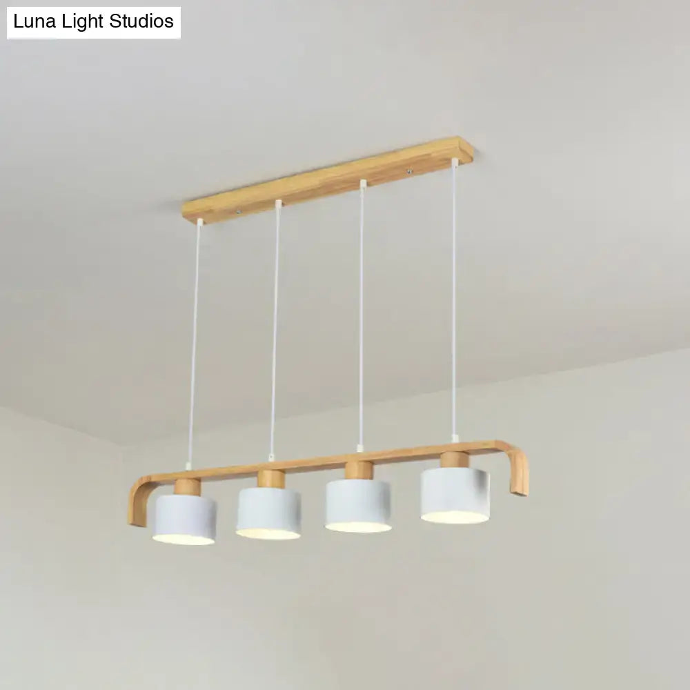 Modern wood and mint green 3 light chandelier with natural wood frame and white shades for dining room kitchen lighting