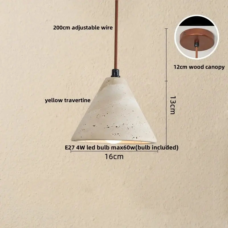 Beige textured yellow travertine cone pendant light with 200cm wire and copper canopy decorbites iron led pendant light