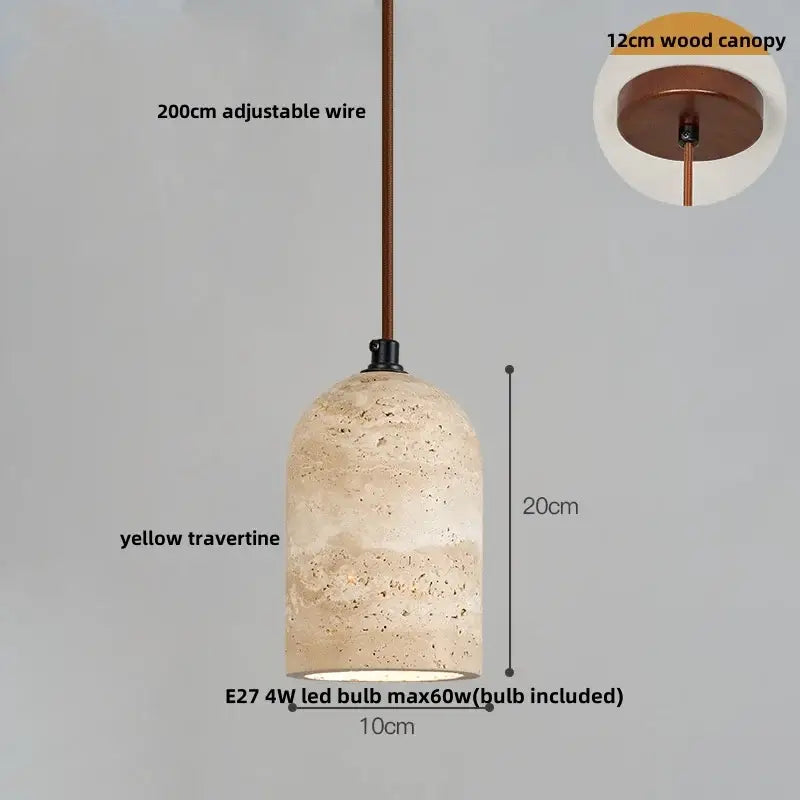 Modern wood and travertine iron led pendant light in yellow with 20cm adjustable wire and copper-toned canopy for living room decorbites iron led pendant