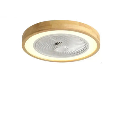 Modern wood and white led ceiling fan with remote control featuring a light wood frame and white blades for bedroom use