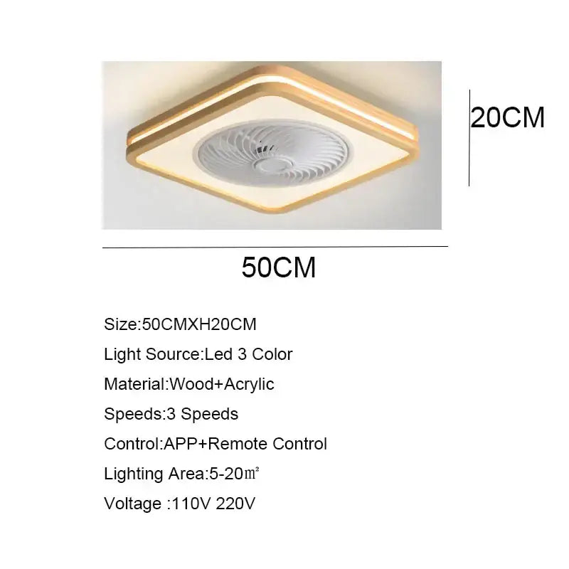 Modern wood and white led ceiling fan with remote control featuring gold-accented frame and integrated led light for bedroom