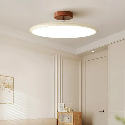 Modern wood and white nordic ceiling light with warm brown metal base and white diffuser dimmable ceiling lamp decorbites