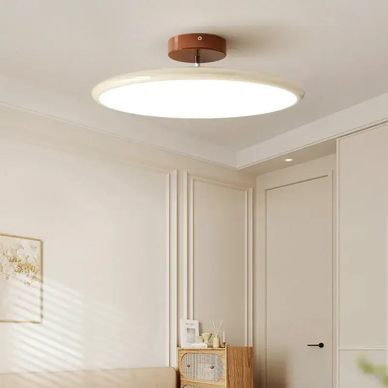 Modern wood and white nordic ceiling light with warm brown metal base and white diffuser dimmable ceiling lamp decorbites