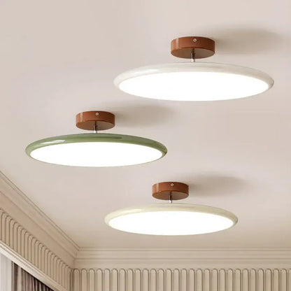 Three modern ceiling lights with matte white diffusers and warm brown wooden rings decorbites dimmable nordic ceiling lamp