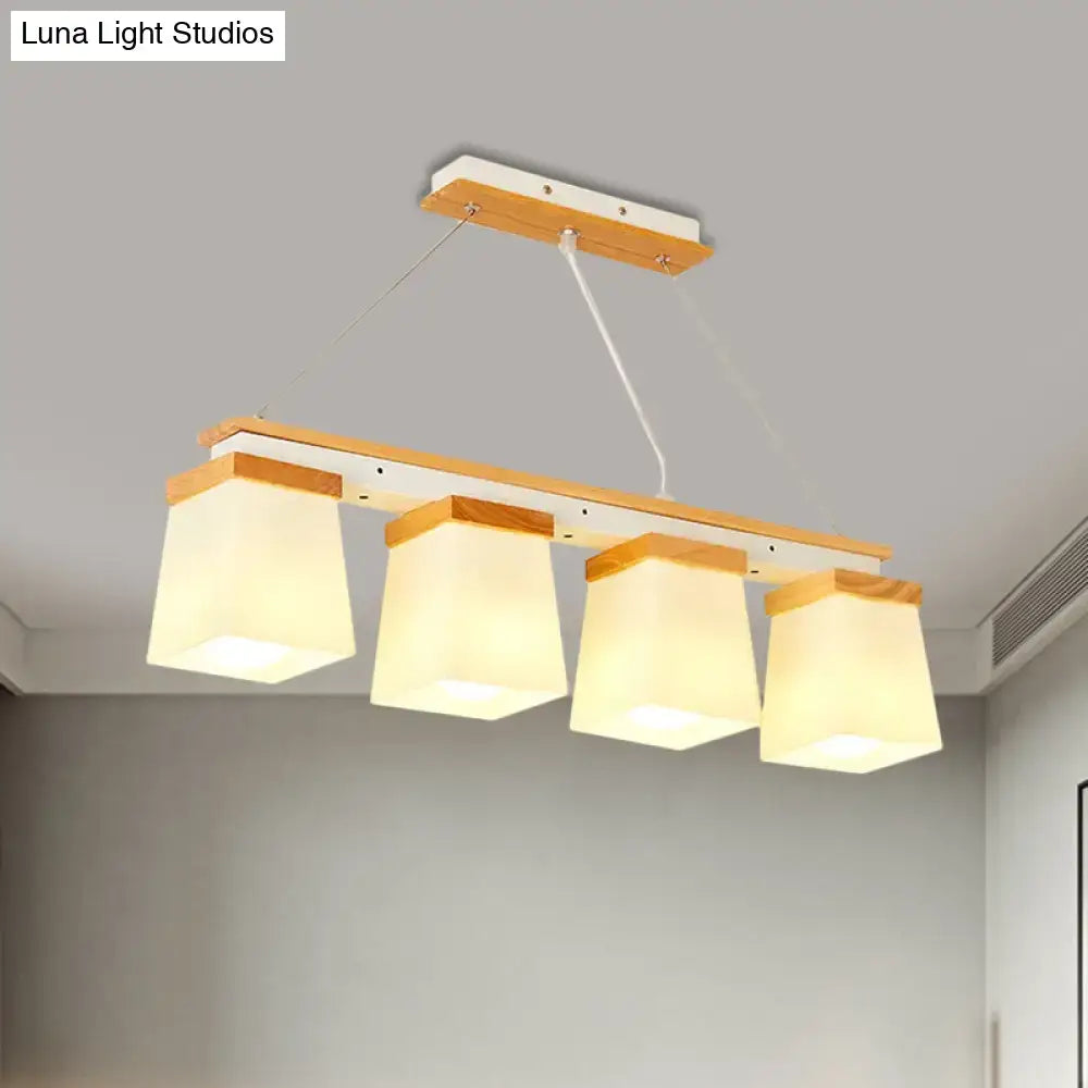 Decorbites™ nordic island chandelier with four square shade white lights on wooden frame for dining room lighting