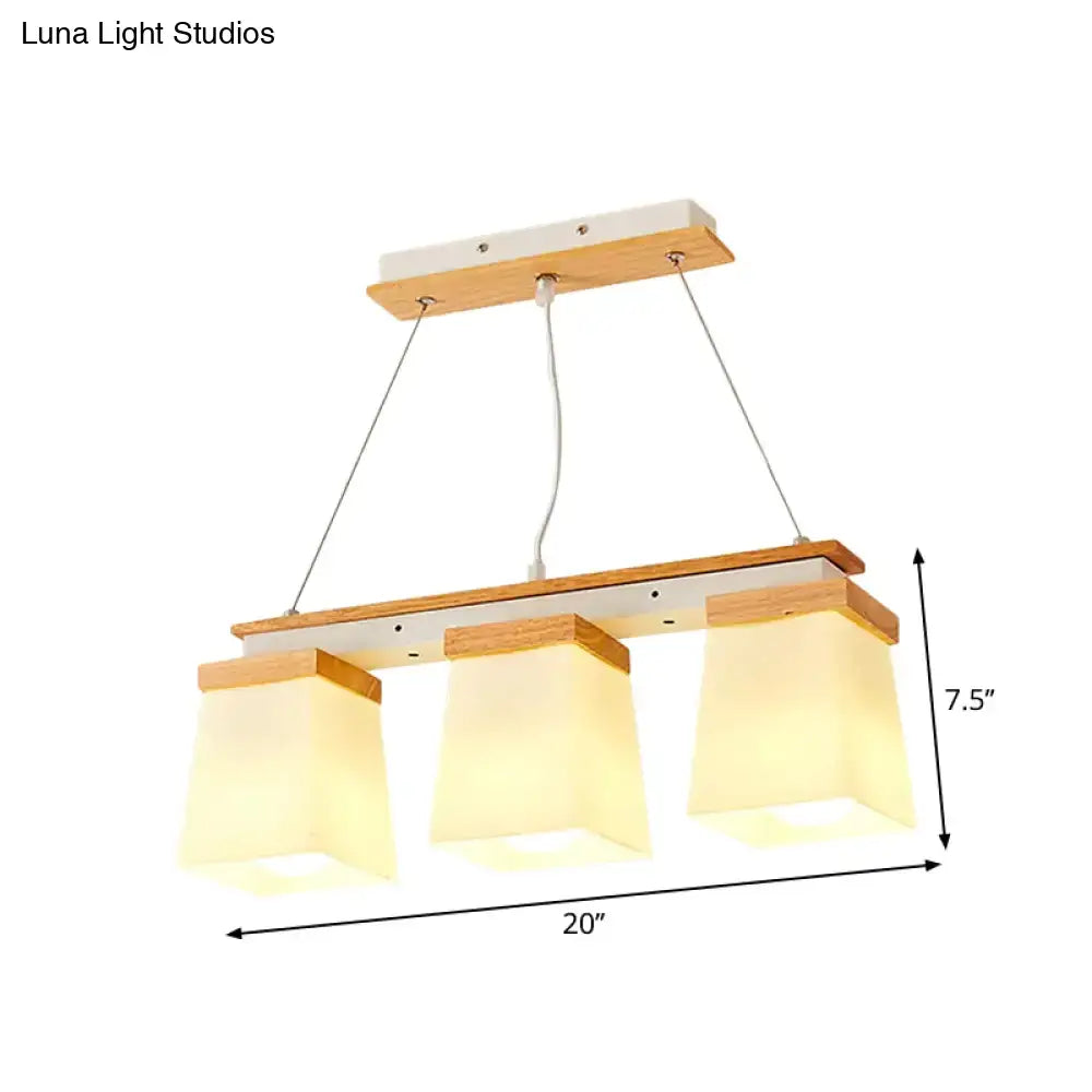 Decorbites nordic island chandelier with natural wood frame, square frosted glass shade, and white lights for dining room