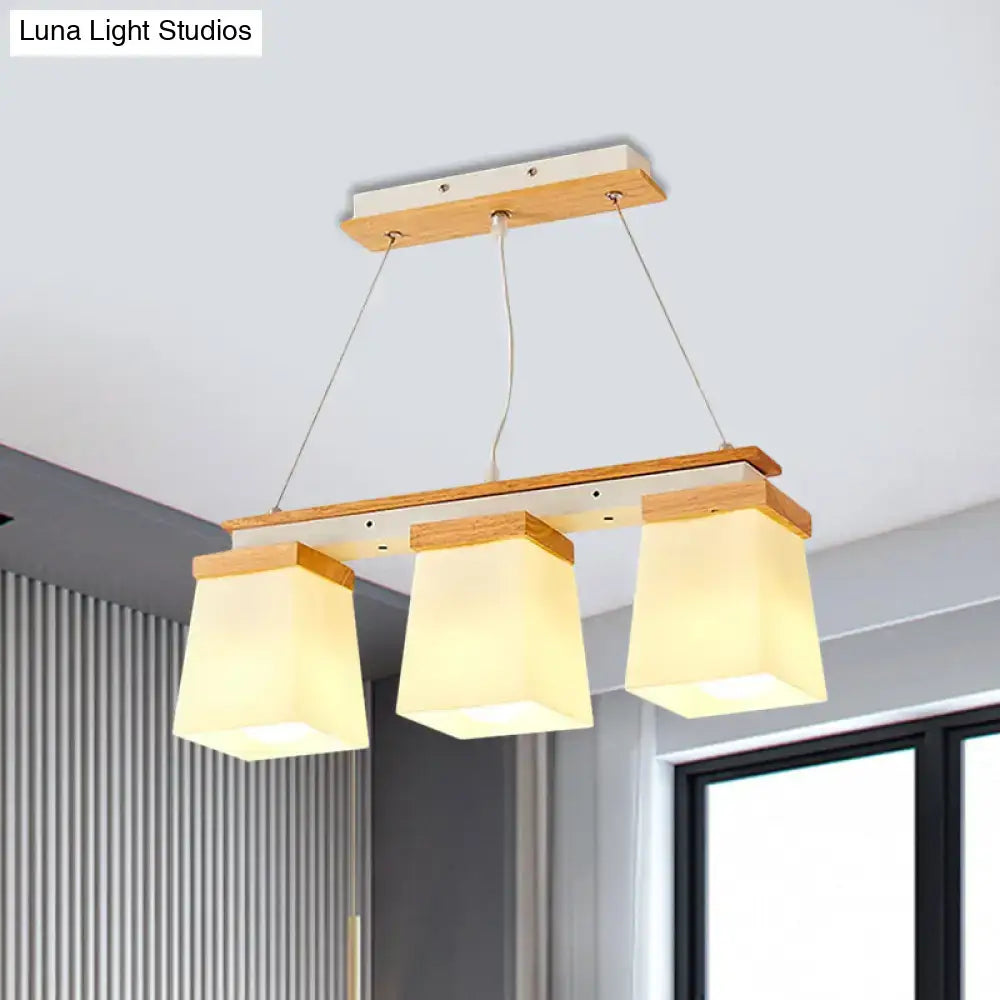 Modern wooden pendant light DecorBites Nordic Island chandelier with three square shade white lights for dining room