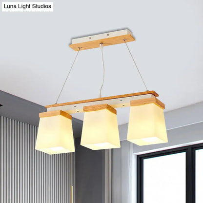 Modern wooden pendant light DecorBites Nordic Island chandelier with three square shade white lights for dining room