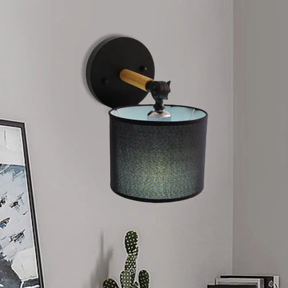 DecorBites™ DecorBites™ Modern Wood Armed Sconce Wall Lamp with Black Drum Shade - 1 Light Bedside Lighting