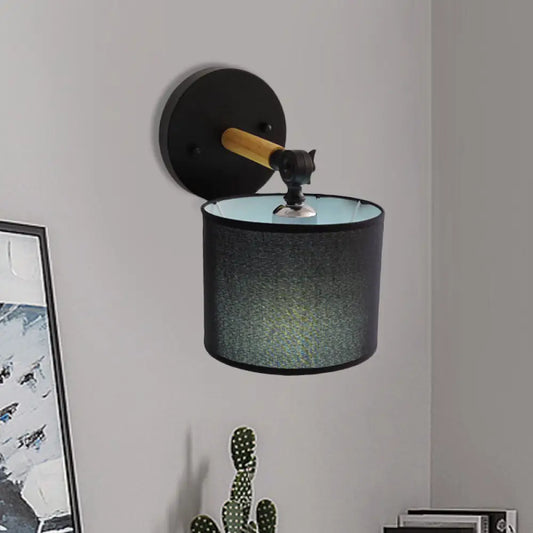 DecorBites™ DecorBites™ Modern Wood Armed Sconce Wall Lamp with Black Drum Shade - 1 Light Bedside Lighting