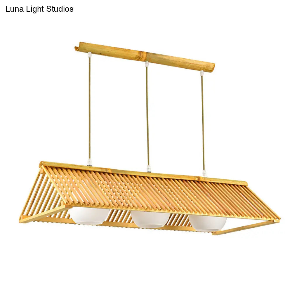 ديكوربايتس™ مصباح سقف خشبي عصري من الخيزران مع غطاء زجاجي كريمي