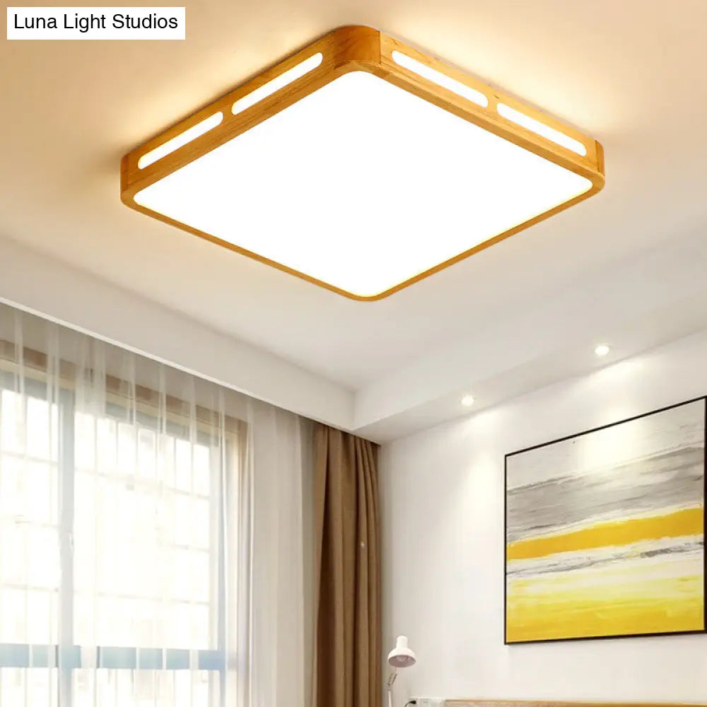 DecorBites™ DecorBites™ Modern Wood Beige LED Ceiling Light for Bedroom - Rectangle Flush Mount Lamp, 12"/18"/21"/25.5" Wide