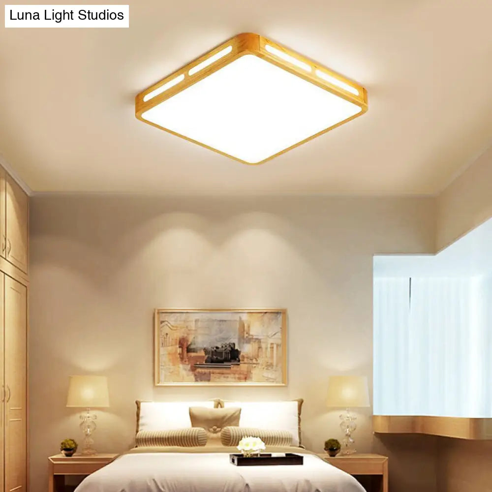 DecorBites™ DecorBites™ Modern Wood Beige LED Ceiling Light for Bedroom - Rectangle Flush Mount Lamp, 12"/18"/21"/25.5" Wide